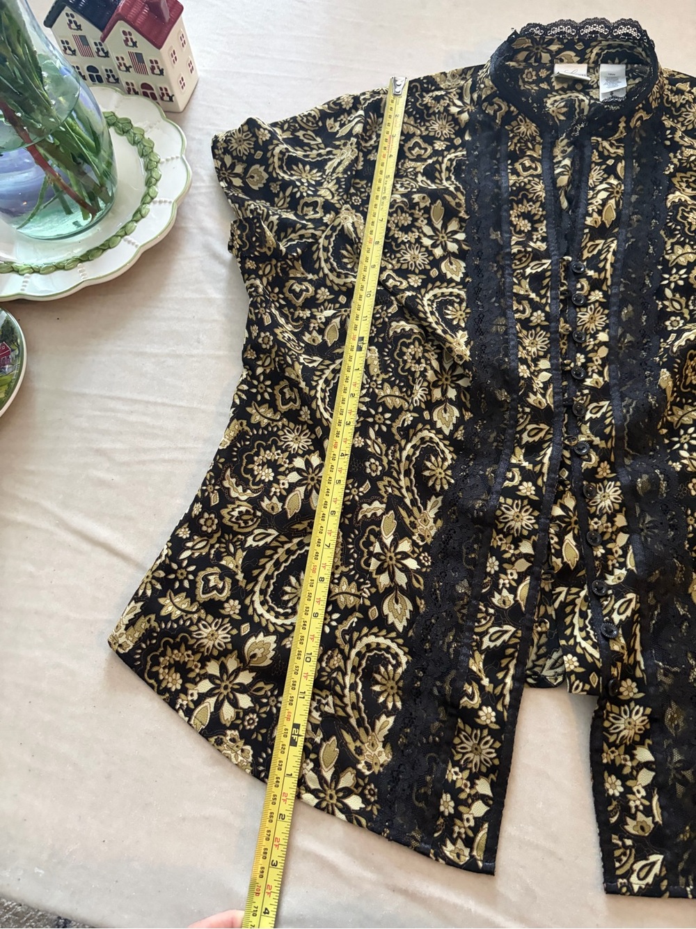 Emma James Black and Gold Floral Lace-Trim Blouse - Picture 10 of 12